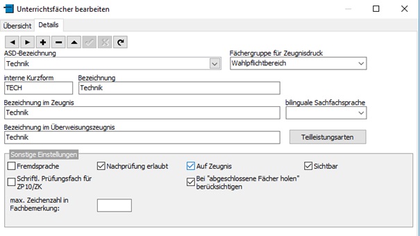 Einstellung Fach