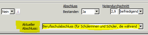 Ausschnitt aus dem Reiter 'BK-Abschluss'
