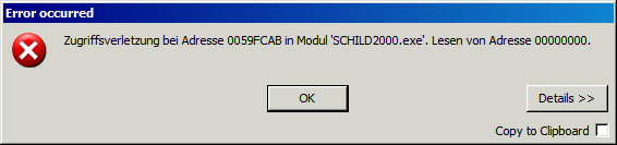 Fehlermeldung bei Klick auf ein dbText-Feld im Registerblatt &quot;Elemente&quot;.