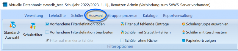 Das Menüband von Auswahl stellt nützliche Funktionen zur Verfügung.