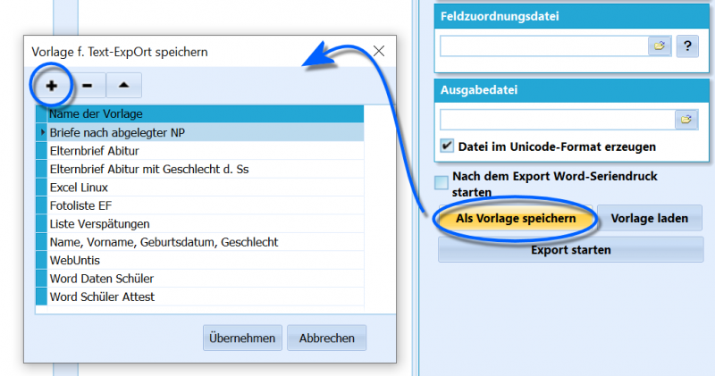Datei:SchILD Verwaltung Export 5 Export VorlageSpeichern.png