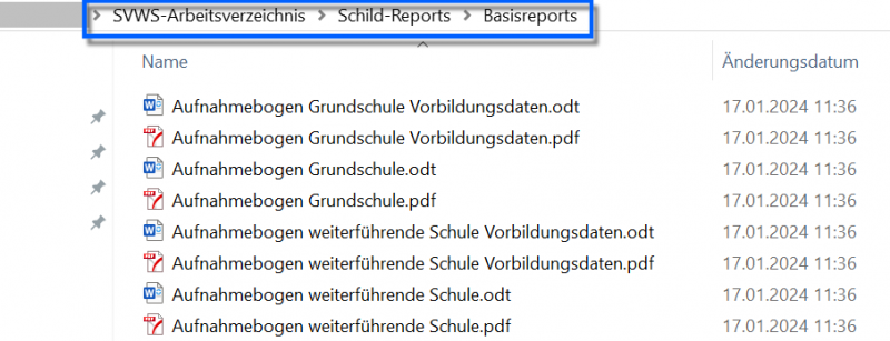 Datei:SchILD Reports Basissammlung Aufnahmebögen.png