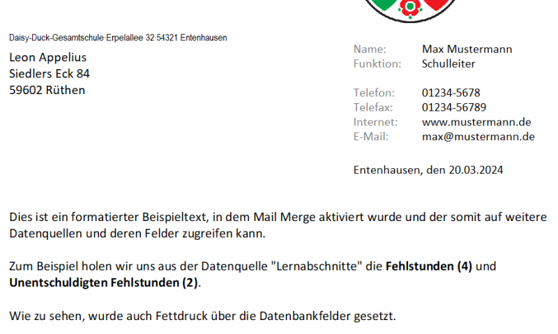 Datei:SchILD Reports Serienbriefe MailMerge Beispiel.png