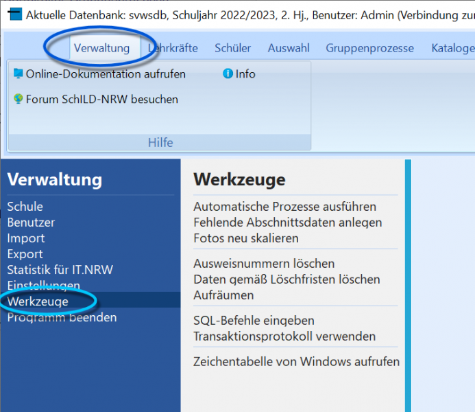 Datei:SchILD Verwaltung Werkzeuge Übersicht.png