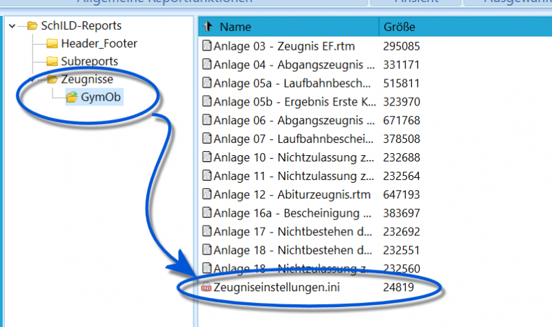 Datei:SchILD Zeugnisdruck ZeugniseinstellungenINI.png