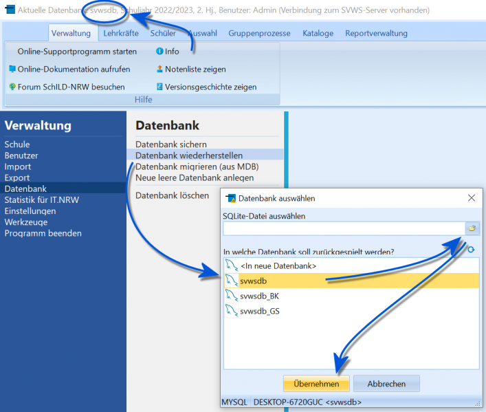 Datei:SchILD Datenbank Wiederherstellen Schema.png