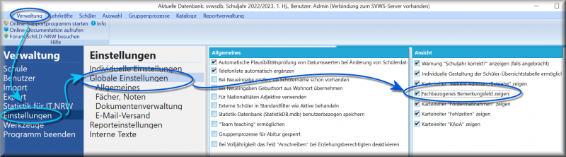 Datei:SchILD Tutorials FachbezogeneBermerkungen 1 aktivieren.png