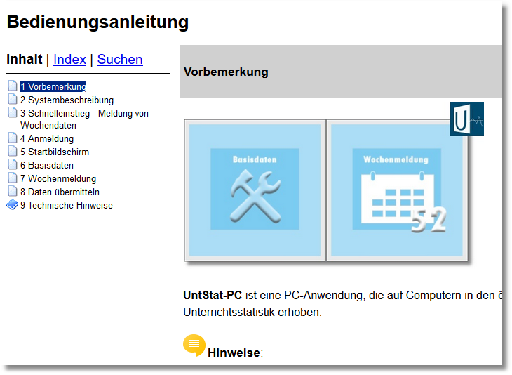 Hilfeanzeige im Browser